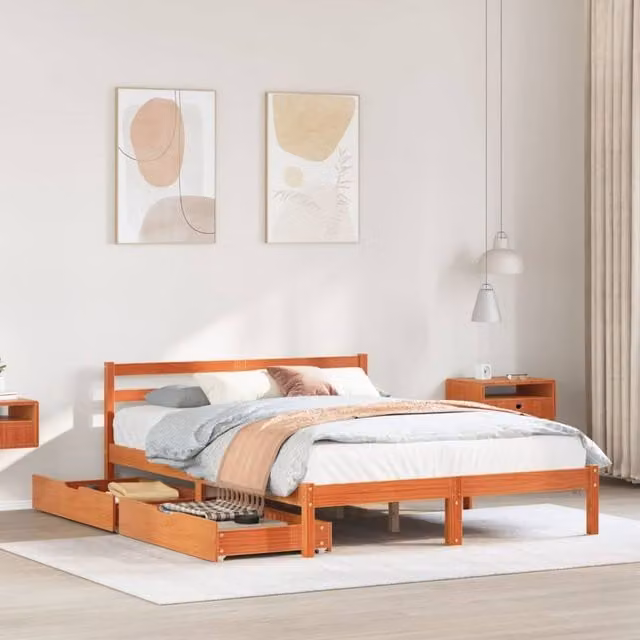 Berkfield Home Rustic Solid Wood Pine Bed Frame in Wax Brown, W/D/H: 160 x 200 cm – 1