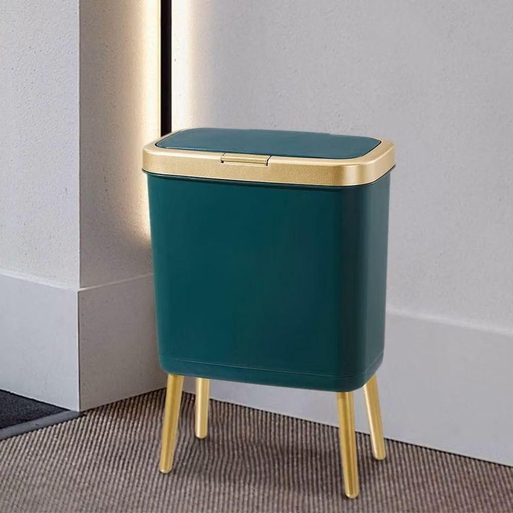 KORVIXA Narrow Green and Gold Soft Close Plastic Garbage Bin W/D/H: 100 x 100 x 1 cm – 3