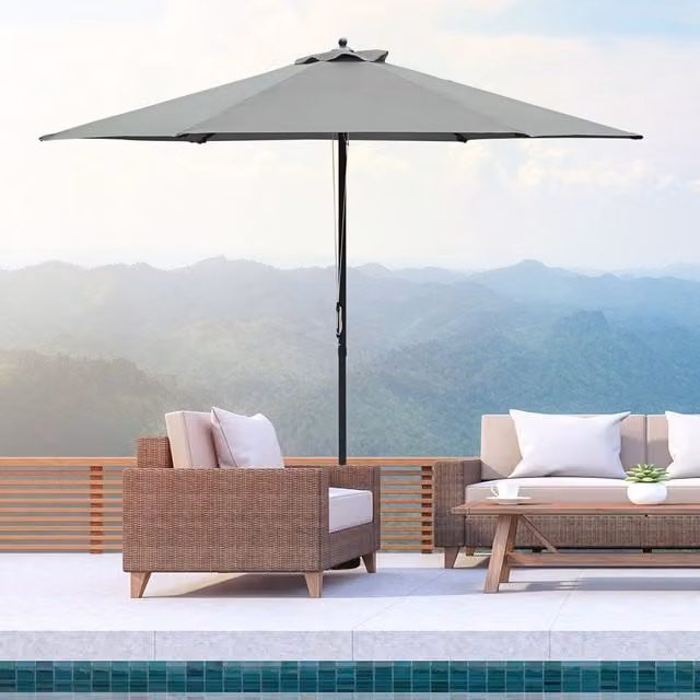 Outsunny Grey Patio Umbrella Parasol with Steel Central Pole, Diameter: 280 cm