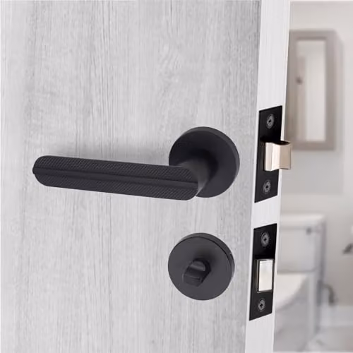 Golden Grace Lima Round Rose Bathroom Door Handle Set in Matt Black – 3