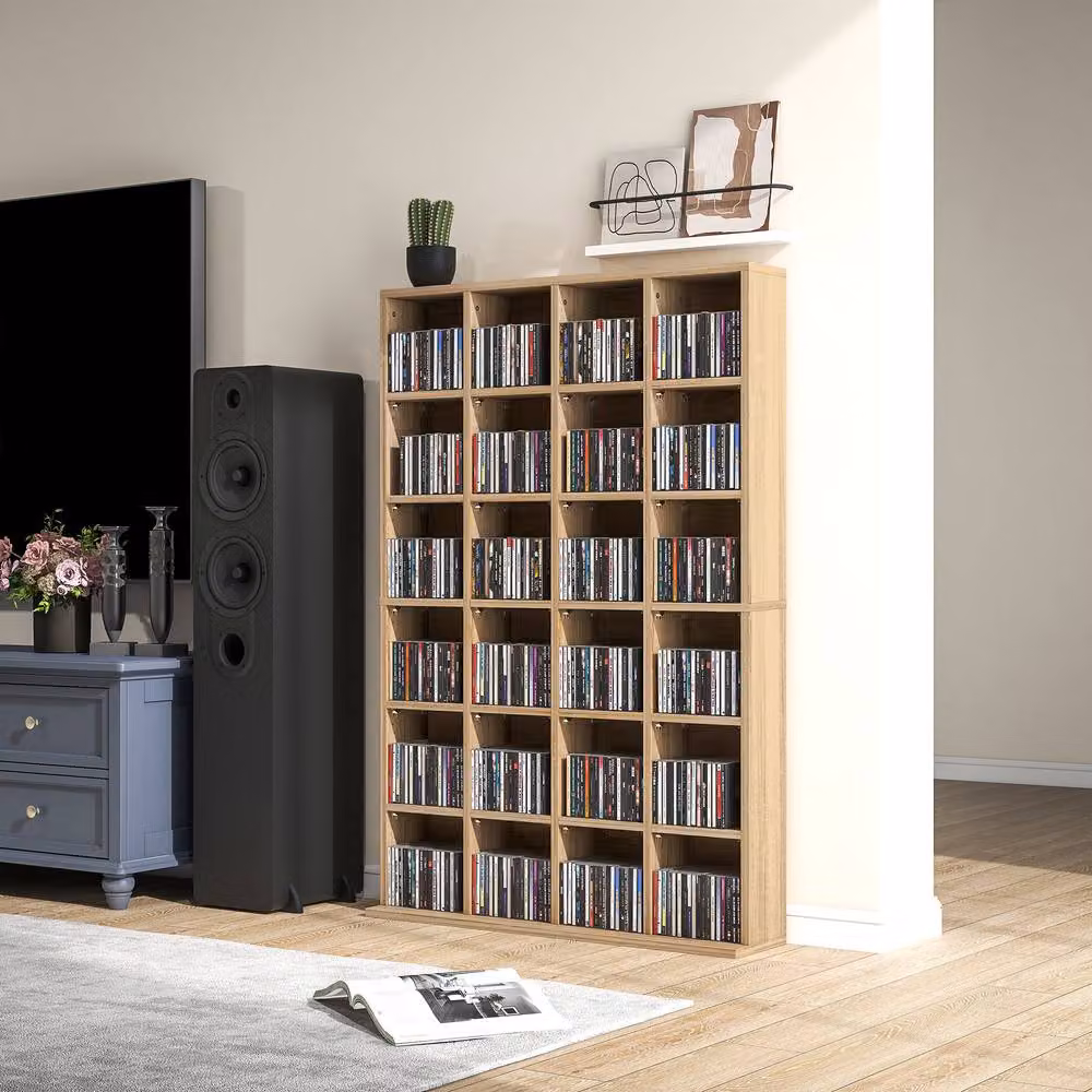 Rolipo Brown CD Media Storage Unit with Adjustable Shelves W: 89 cm, H: 130.5 cm – 8
