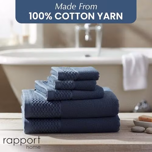 Rapport Home Eden Weave 6-Piece Cotton Towel Set in Blue, 500GSM Soft Absorbent Towels – 3