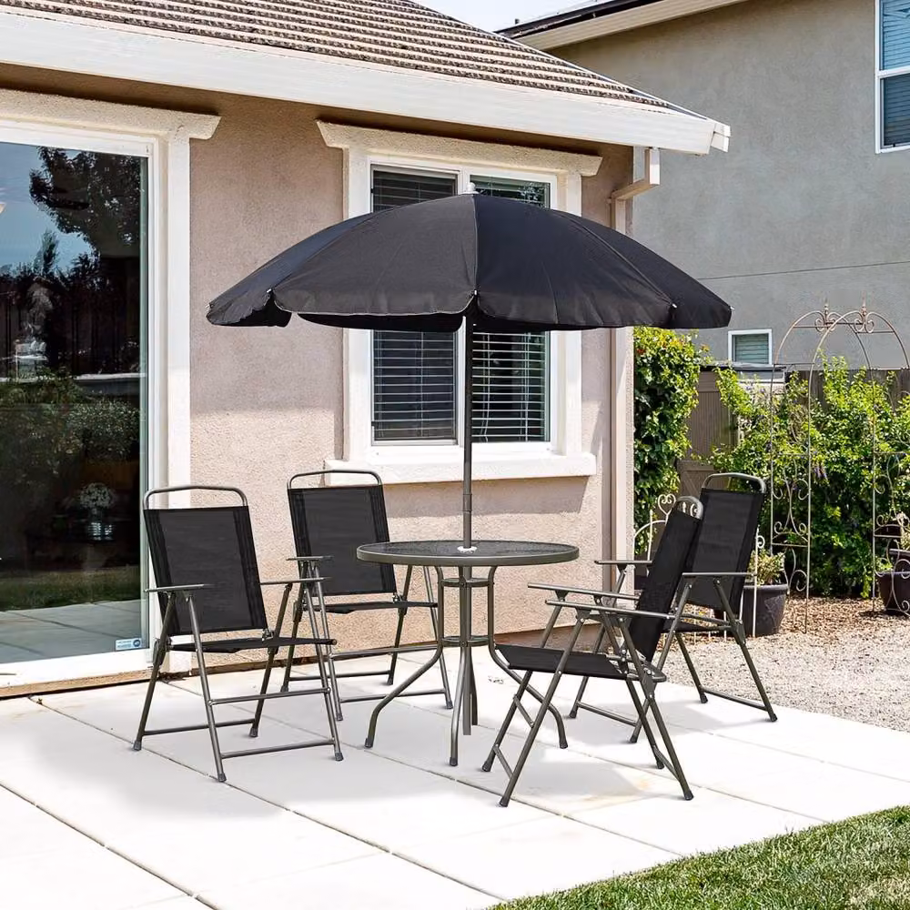 Wyld Haus Jattare 4 Seater Metal Mesh Garden Dining Set with Parasol, Table and Chairs in Black – 3