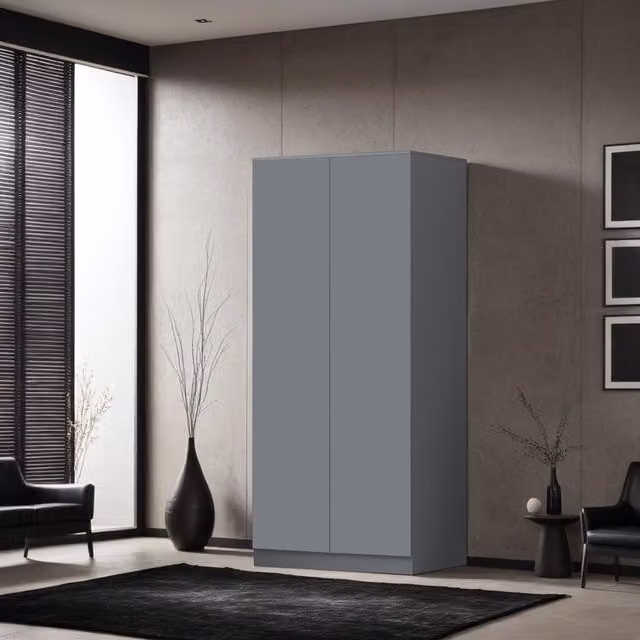 FWStyle Modern Matt Dark Grey 2 Door Double Wardrobe with Soft Close Push to Open Doors