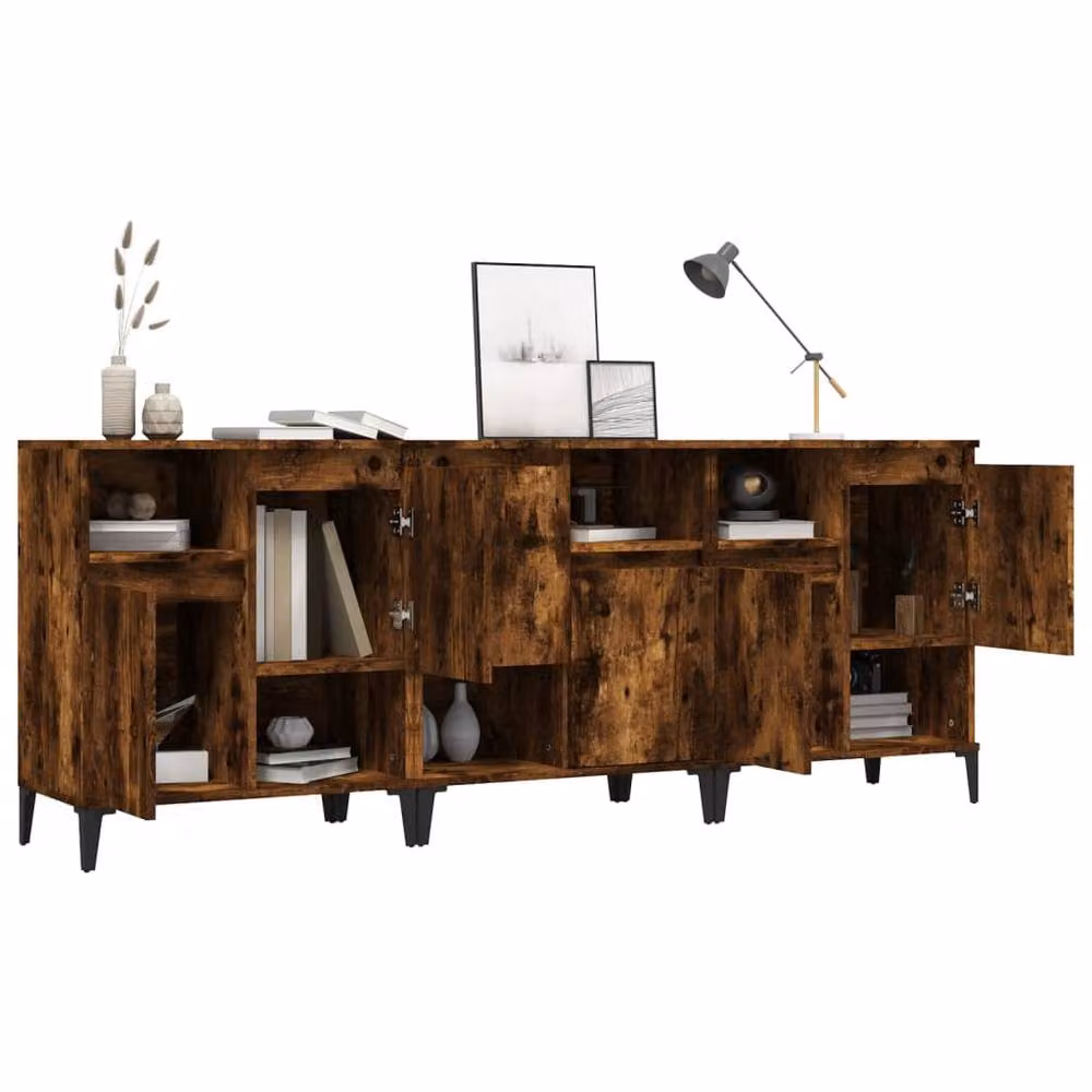 Berkfield Home 3-Piece Smoked Oak Sideboard Set in Brown, W/D/H: 60 x 35 x 70 cm – 3