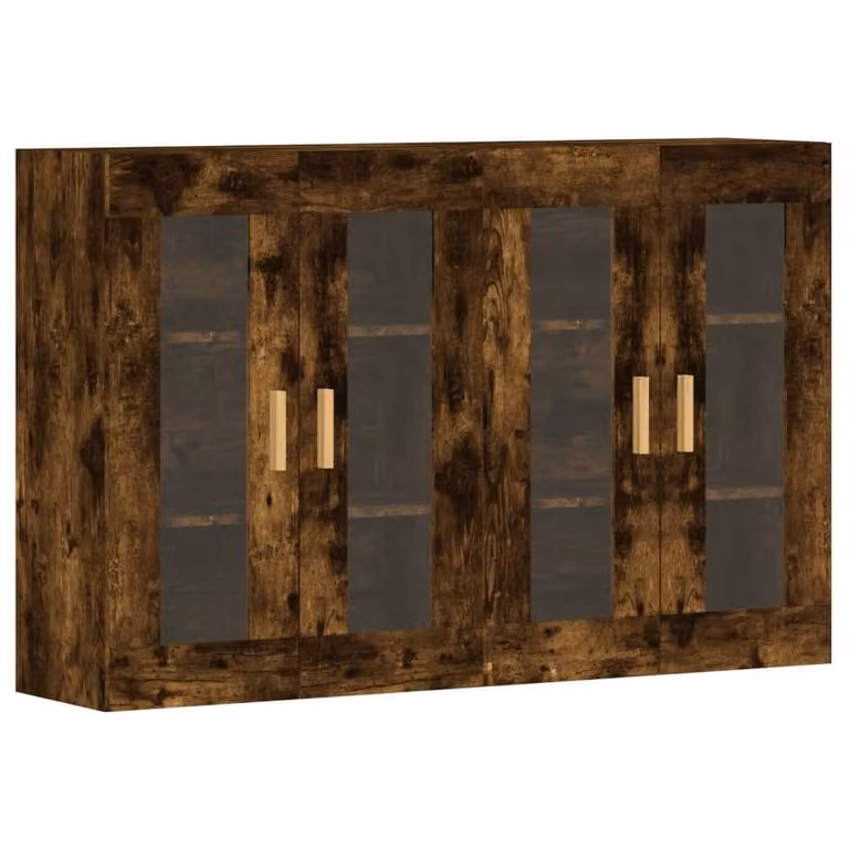 Berkfield Home Wall Mounted Cabinets with Glass Doors, Smoked Oak and Brown Engineered Wood, Set of 2