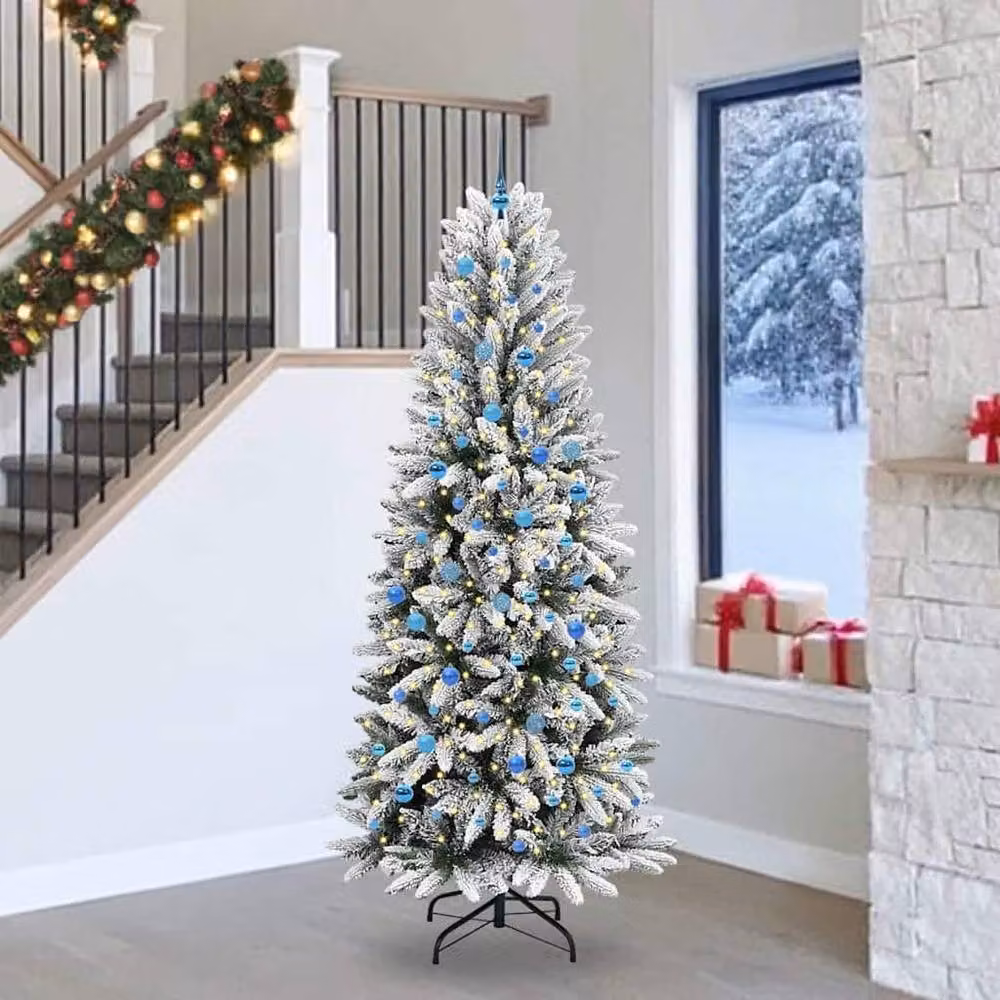 Berkfield Home Green Artificial Christmas Tree with 300 White LEDs, W/D/H: 93 x 93 x 240 cm – 2