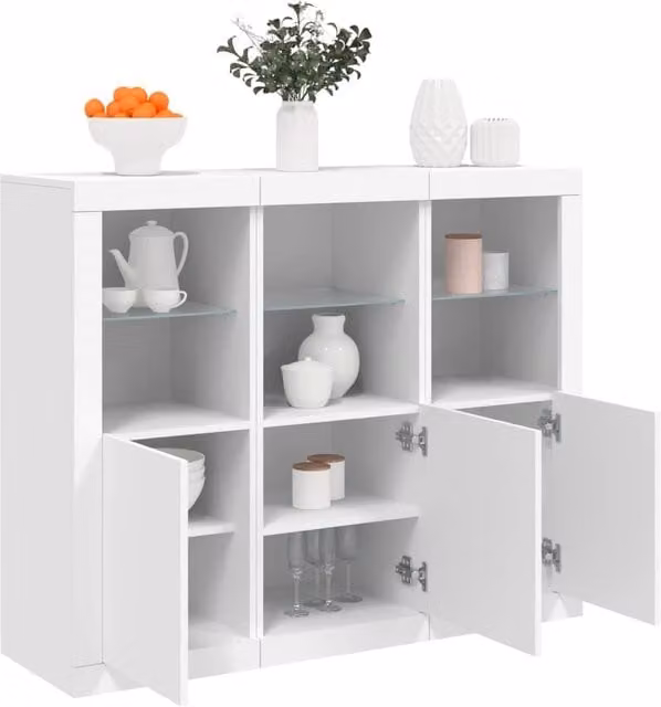 Berkfield Home Set of 3 Modern White Matt MDF Sideboards with Integrated LED Lighting