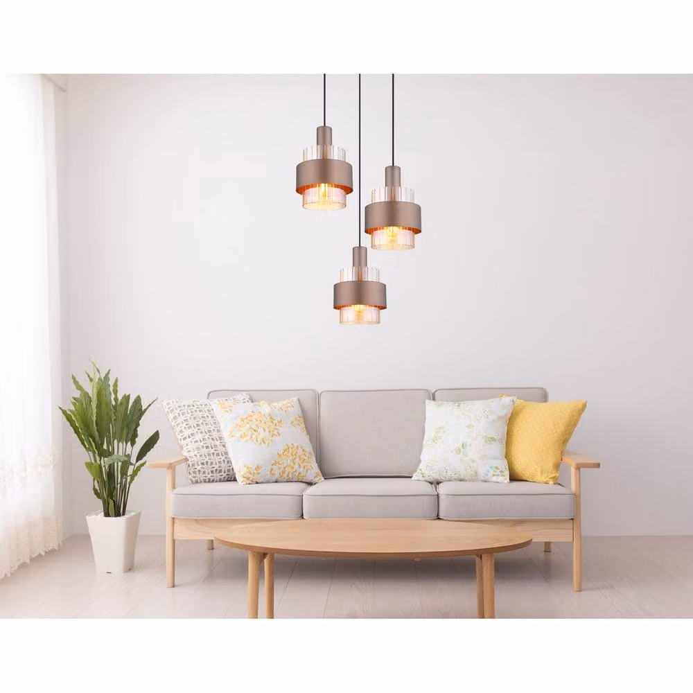 Netlighting Milley Cluster Pendant Light with Amber Glass Shades in Matt Black and Bronze, 3x E27 – 3
