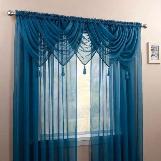 Luxury Living 5 Piece Voile Swag Set in Petrol Blue, Width: 56 cm, Drop: 45 cm
