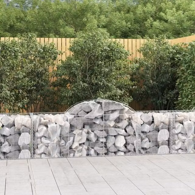 Berkfield Home Arched Gabion Baskets, 5 Piece Set, Silver Galvanised Steel, W: 200 cm, D: 50 cm, H: 60-80 cm – 1