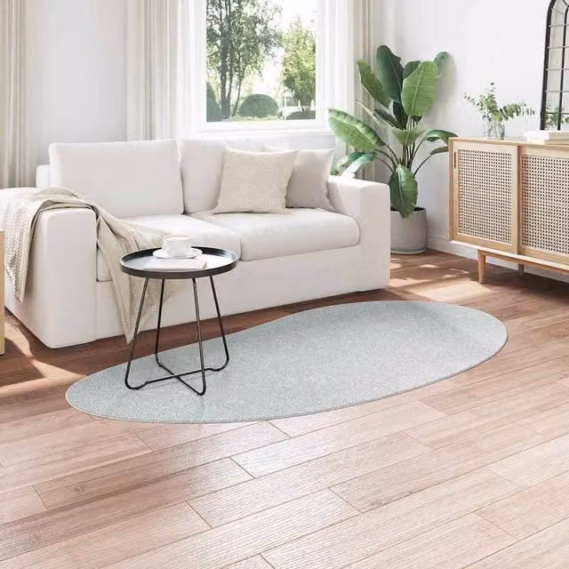 Berkfield Home Elegant Oval Area Rug in Grey, Polyester Non-Slip, W: 200 cm, D: 100 cm