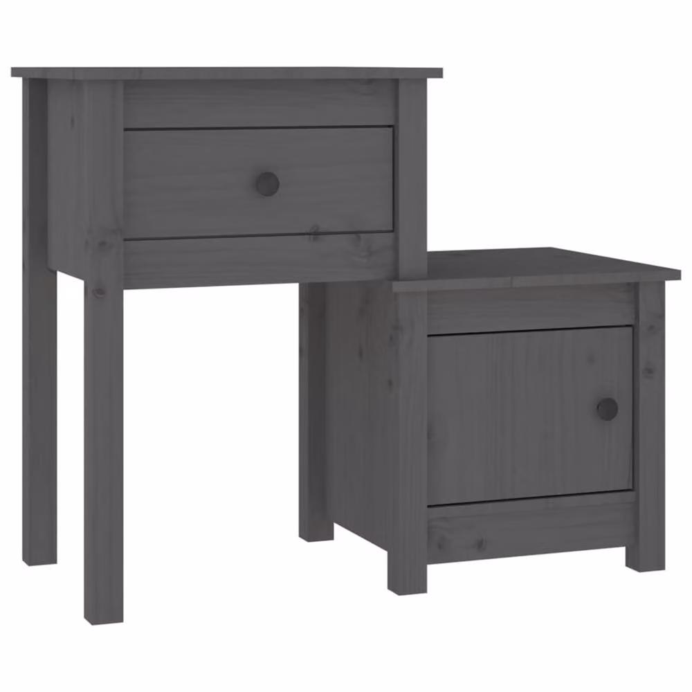 Berkfield Home Set of 2 Grey Rustic Solid Wood Pine Bedside Cabinets W/D/H: 79.5 x 38 x 65.5 cm – 3