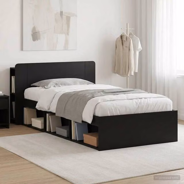 Berkfield Home Modern Bed Frame with Storage Drawers in Black, Engineered Wood, W/D/H: 90 x 190 x 80 cm – 1