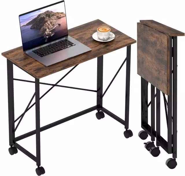 Rolipo Brown Folding Computer Desk with Castors, 80 cm