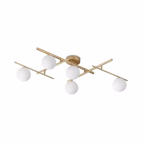 Ideal Lux Atlas 5 Light Globe Ceiling Light in Brass and White Glass