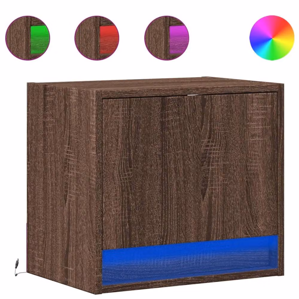 Berkfield Home Set of 2 Wall-mounted Bedside Cabinets with Integrated LED Lights in Brown Oak – 3