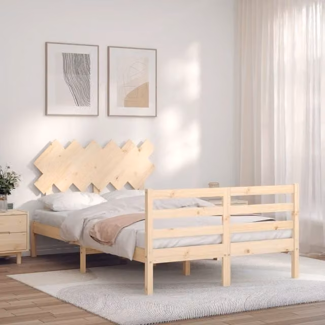 Berkfield Home Small Double Solid Wood Bed Frame with Headboard in Brown – 1