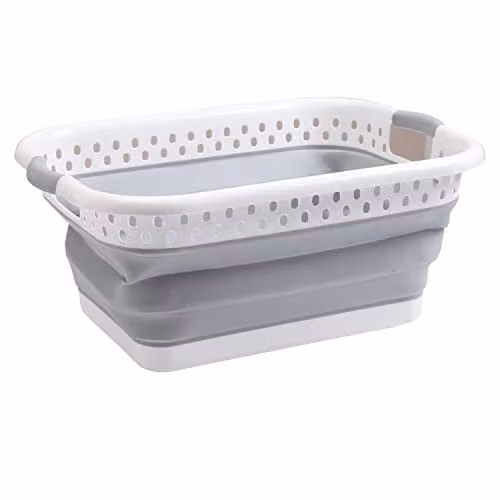 Neel Blue Collapsible Oval Laundry Basket in Grey and White, 39L