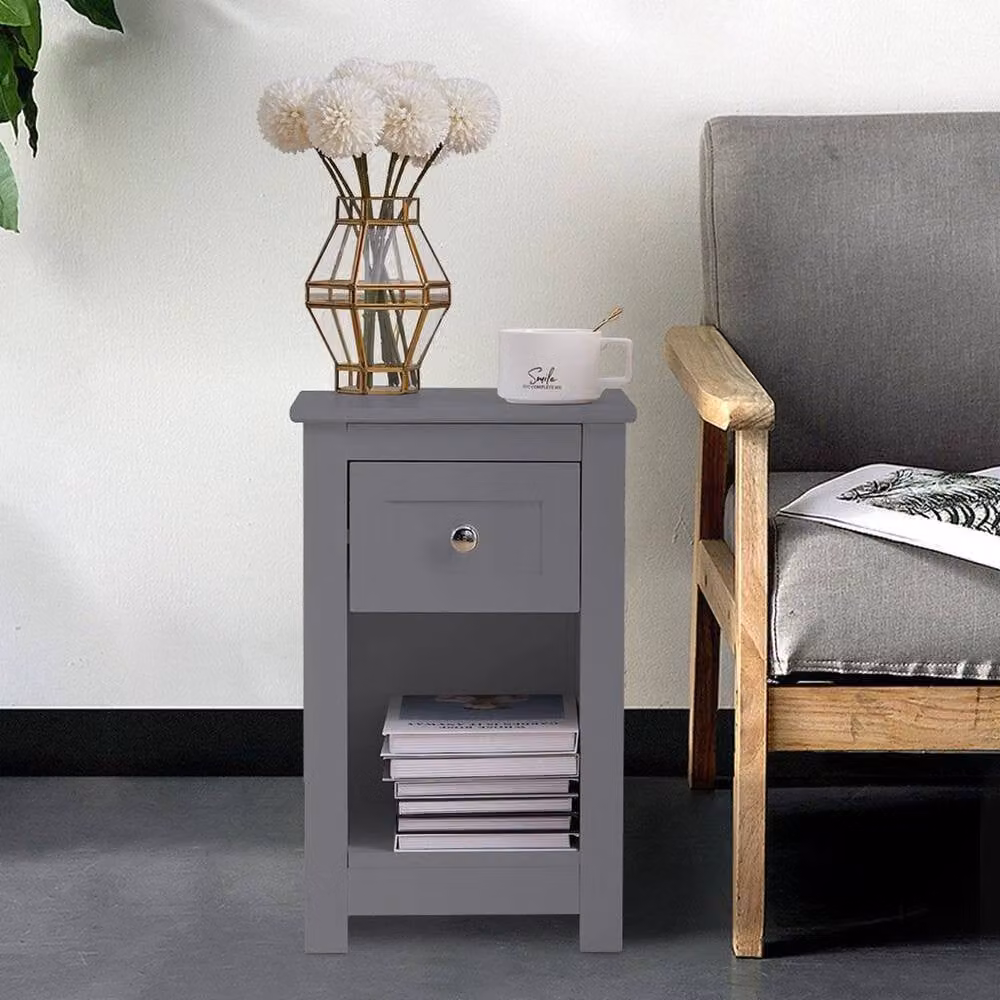 KORVIXA Grey Small End Table with Drawer – 3
