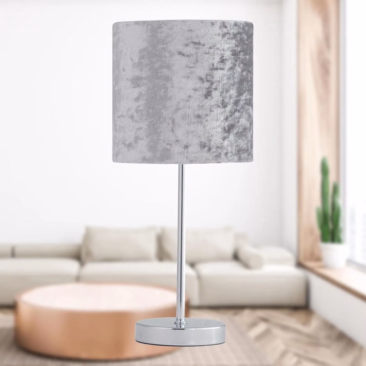 First Choice Lighting Chrome Touch Operated Dimmable Table Lamp with Grey Fabric Shade – 3