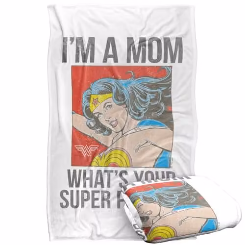 LOGOVISION Wonder Woman I'm A Mom Comic Super Soft Silky Touch Fleece Throw Blanket, Multicolour