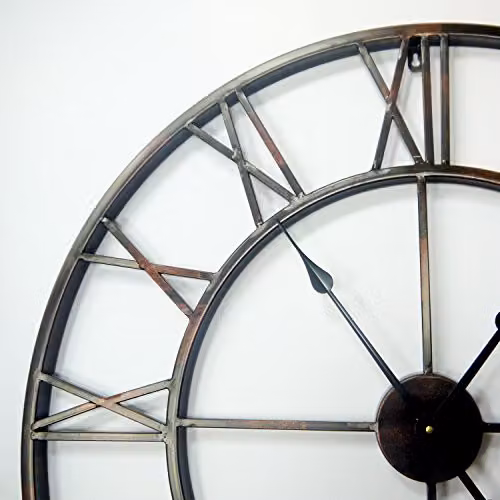 WALPLUS Bronze Wrought Iron Roman Numeral Wall Clock, Silent Metal Minimalist Design, W/D/H: 76 x 76 x 5 cm – 4