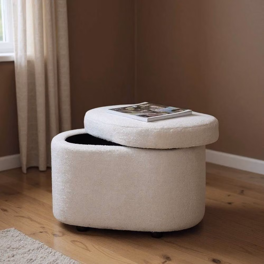 KORVIXA White Bouclé Makeup Chair Storage Ottoman Footstool W/D/H: 100 x 100 x 100 cm – 3