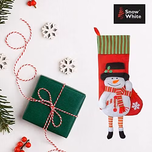 VFM e-Store Snowman Design Long Leg Christmas Stockings in White, Red and Green, Height: 54 cm – 5