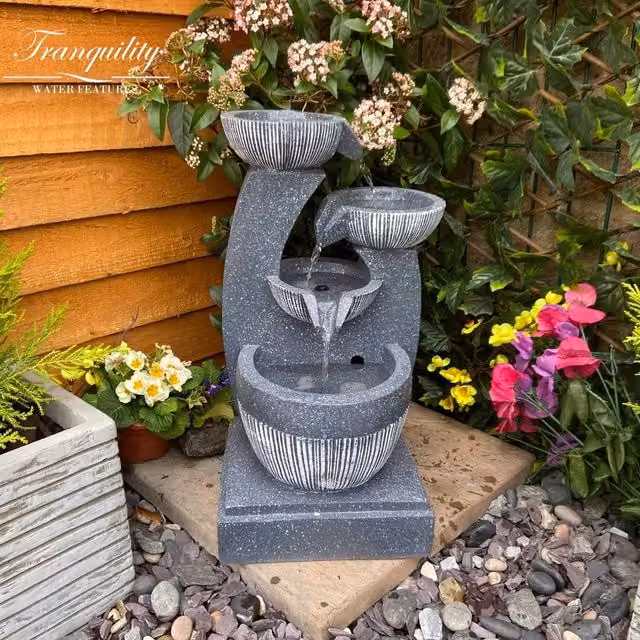 Tranquility Venetian Eclipse Contemporary Grey Stone Cascade Water Feature