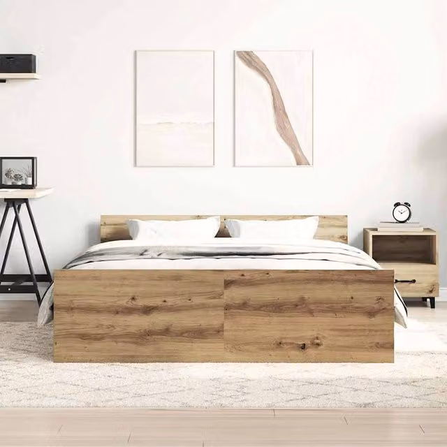 Berkfield Home Artisan Oak Durable Bed Frame in Brown, W/D/H: 150 x 200 x 50 cm – 1
