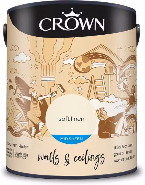 Crown Walls and Ceilings Mid Sheen Emulsion in Soft Linen Beige, 5 l