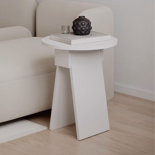 Decortie Chen Modern Round Side Table, White, W/D/H: 42 x 42 x 50 cm
