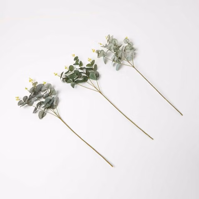 Homescapes Artificial Eucalyptus Single Stem Set of 3, Green, Height: 68 cm