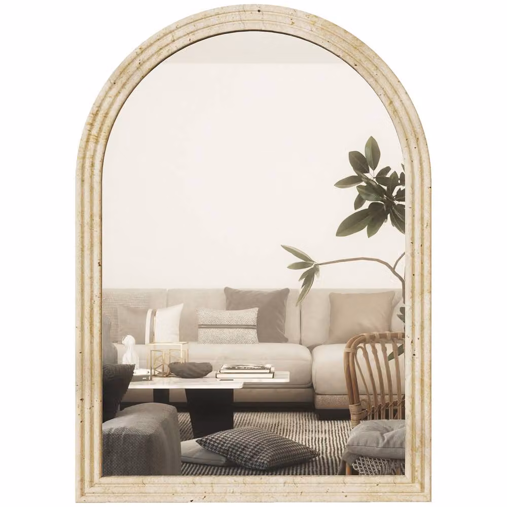 HOMCOM Modern Arched Wall Mirror in Beige with Tempered Glass and Polystyrene – 2