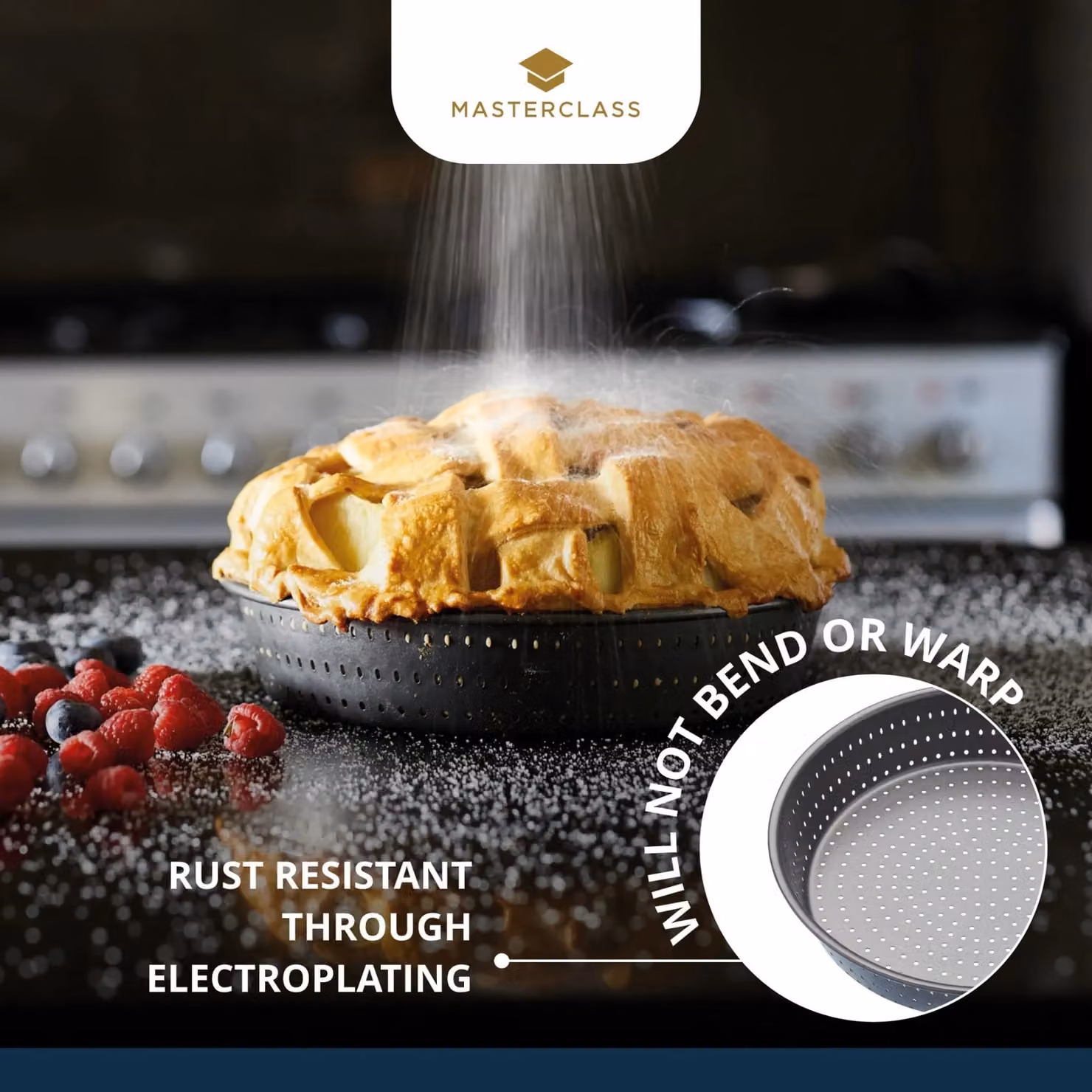 MasterClass Non-Stick Carbon Steel Round Tart Tin, Diameter: 23 cm, Grey – 13