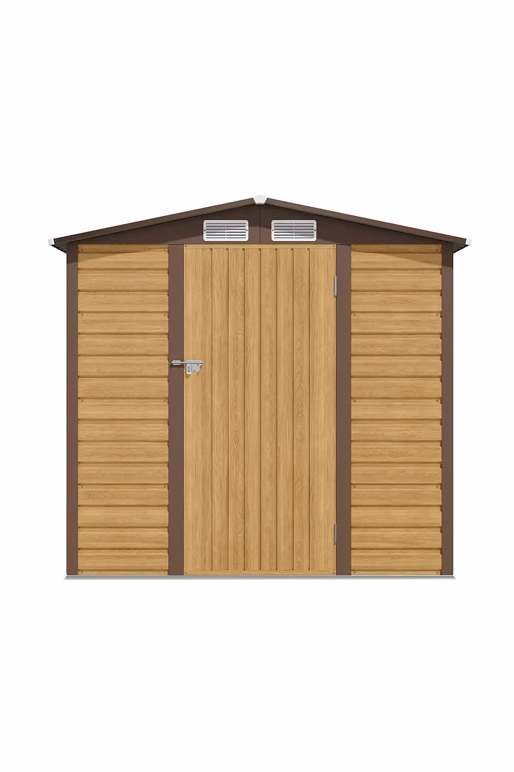 H&O Direct Rustic Tan Galvanised Steel Outdoor Garden Storage Shed with Gable Roof, W/D/H: 189.8 x 186.8 x 183.0 cm – 2