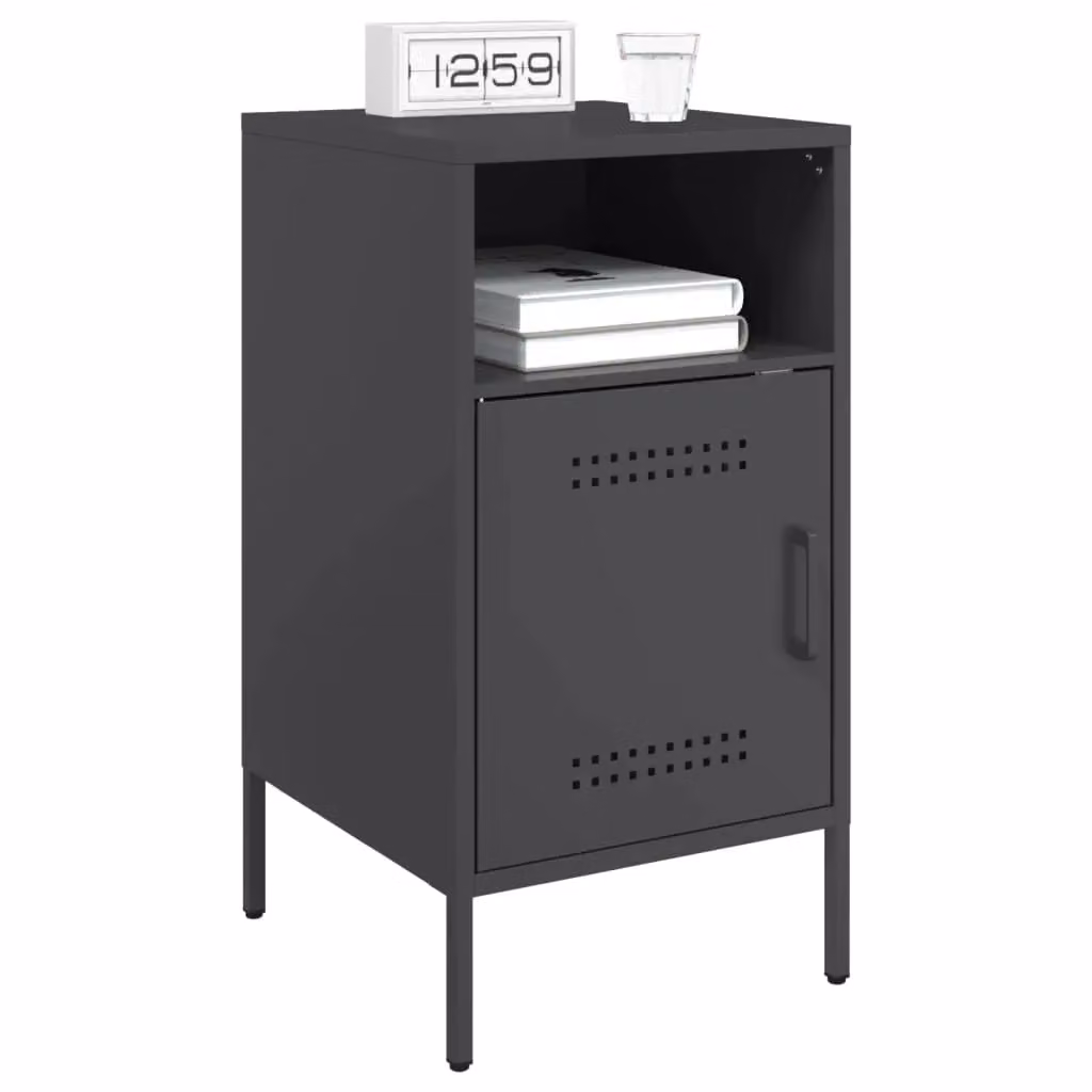 Berkfield Home Set of 2 Black Steel Bedside Cabinets, W/D/H: 36 x 39 x 68 cm – 3