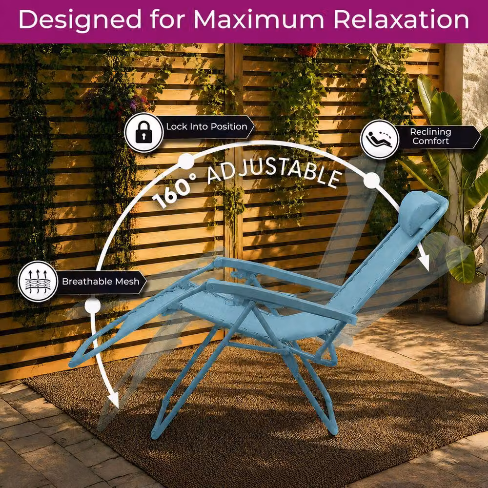 Neo Zero Gravity Recliner Garden Sun Loungers in Aqua Textilene Fabric with Armrests and Adjustable Headrest – 2