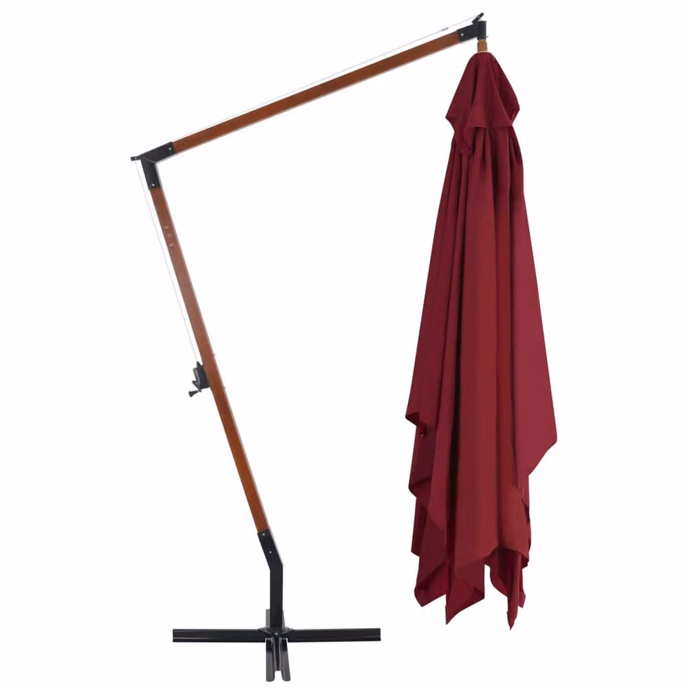 Berkfield Home Cantilever Garden Umbrella with Wooden Pole, Bordeaux Red, W: 400 cm, D: 300 cm – 2