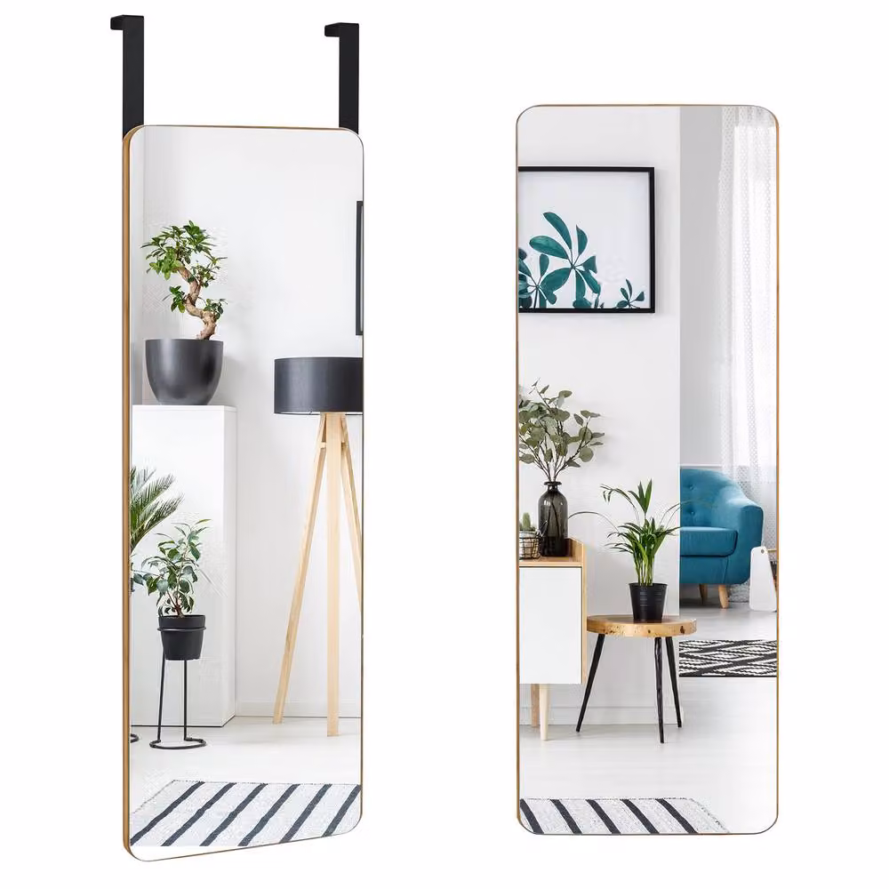 Costway Full Length Wall Mounted or Over The Door Mirror with Hook in Natural Wood Finish – 2