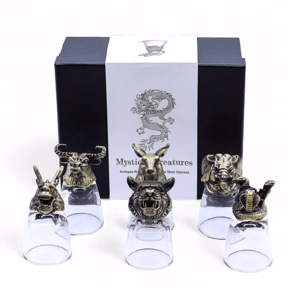Serenityy Mystical Creatures Shot Glass Gift Set of 6, Antique Bronze and Transparent, 50ml per glass – 1