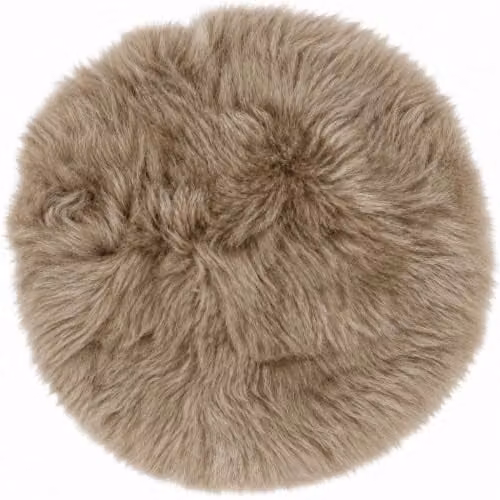 SNUGRUGS Round Genuine Sheepskin Seat Pad with Long Wool and Microsuede Backing, Beige, Diameter: 37 cm – 1
