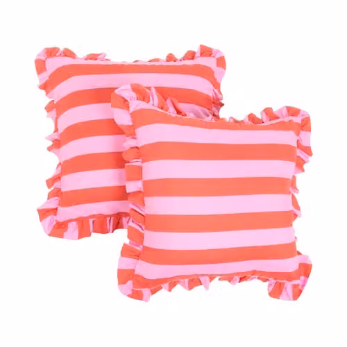 OHS Striped Frill Edge Cushion Covers, Pack of 2, Pink/Red, W/D/H: 45 x 45 x 45 cm – 1