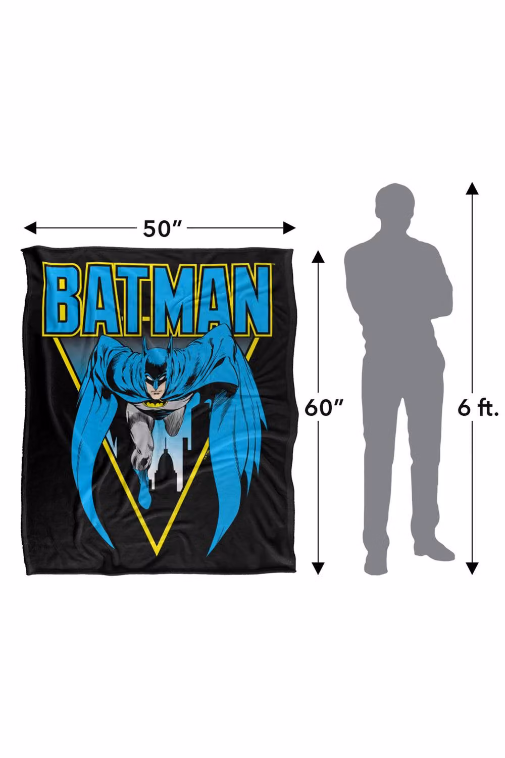 Warner Bros. Batman Leaping Over Gotham Super Soft Fleece Throw Blanket, Multicolour, W: 91.44 cm x D: 91.44 cm x H: 147 cm – 8