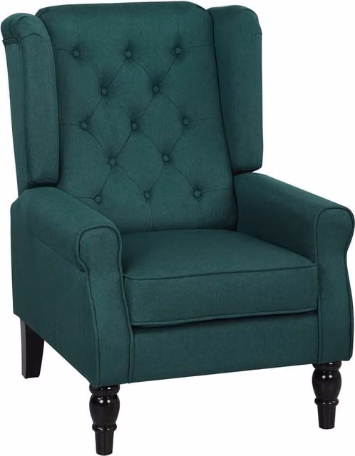 HOMCOM Vintage Wingback Accent Chair with Tufted Fabric and Solid Wood Frame, Dark Green – 1