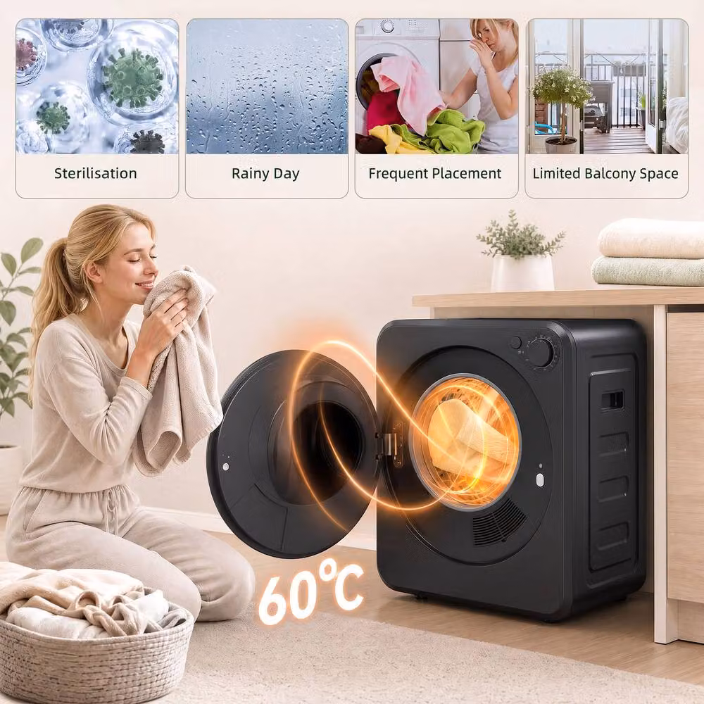 HOMCOM 4kg Front Load Laundry Dryer with 2 Power Modes, Black, W/D/H: 57 x 48 x 48 cm – 5