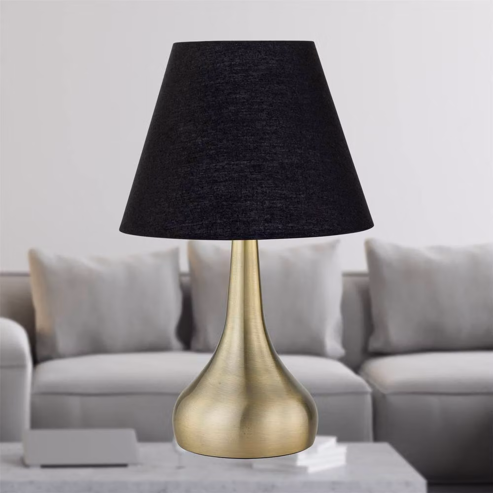 First Choice Lighting Romana Antique Brass Touch Operated Table Lamp with Black Fabric Shade in Bronze – 2