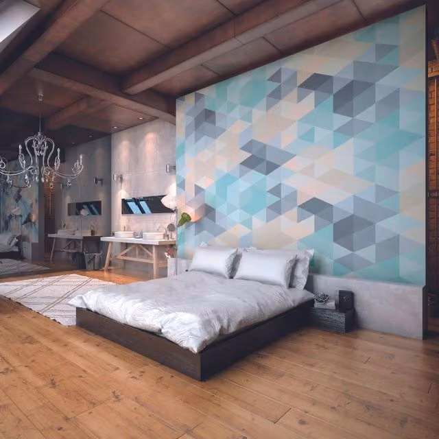 Origin Murals Iso Triangles Geometric Wall Mural in Blue and Yellow