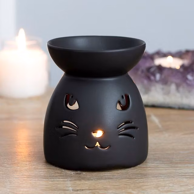 Kingsbury Gifts Black Cat Cut Out Ceramic Oil and Wax Burner in Black